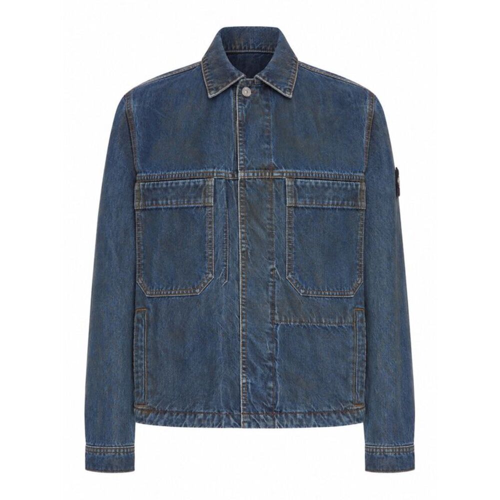 Stone Island Men Denim Overshirt With Stone Island Badge